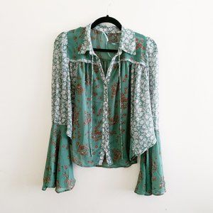 NWT Free People Mixed Print Flowy Sleeves Blouse